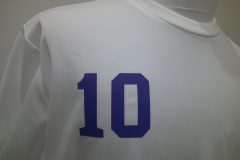 白いドライTシャツの右胸に青いシートでナンバー10の胸番号をプリントしたラバープリントの制作実績。
