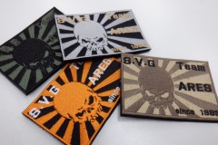 旭日旗の中心をスカルに置き換えた迫力のあるオリジナル刺繡ワッペンの制作実績。