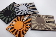 旭日旗の中心をスカルに置き換えた迫力のあるオリジナル刺繡ワッペンの制作実績。
