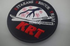 レスキューチーム名の刺繍と、桜と刀の刺繡が特徴的なオリジナル刺繡ワッペンの制作実績。