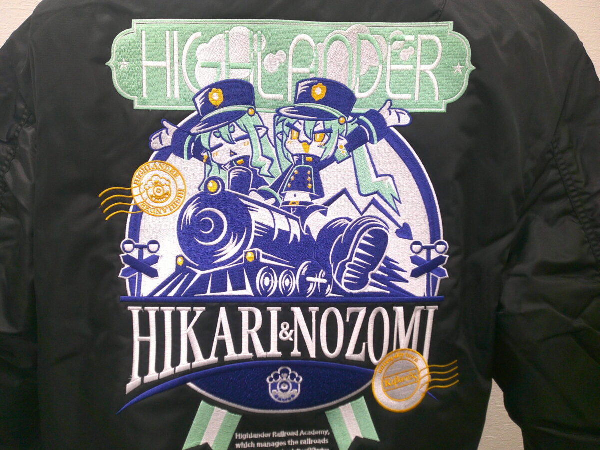 MA-1ジャケット背面にとても大きなキャラクターデザインを刺繍した、大迫力のビッグサイズ刺繍・制作実績。