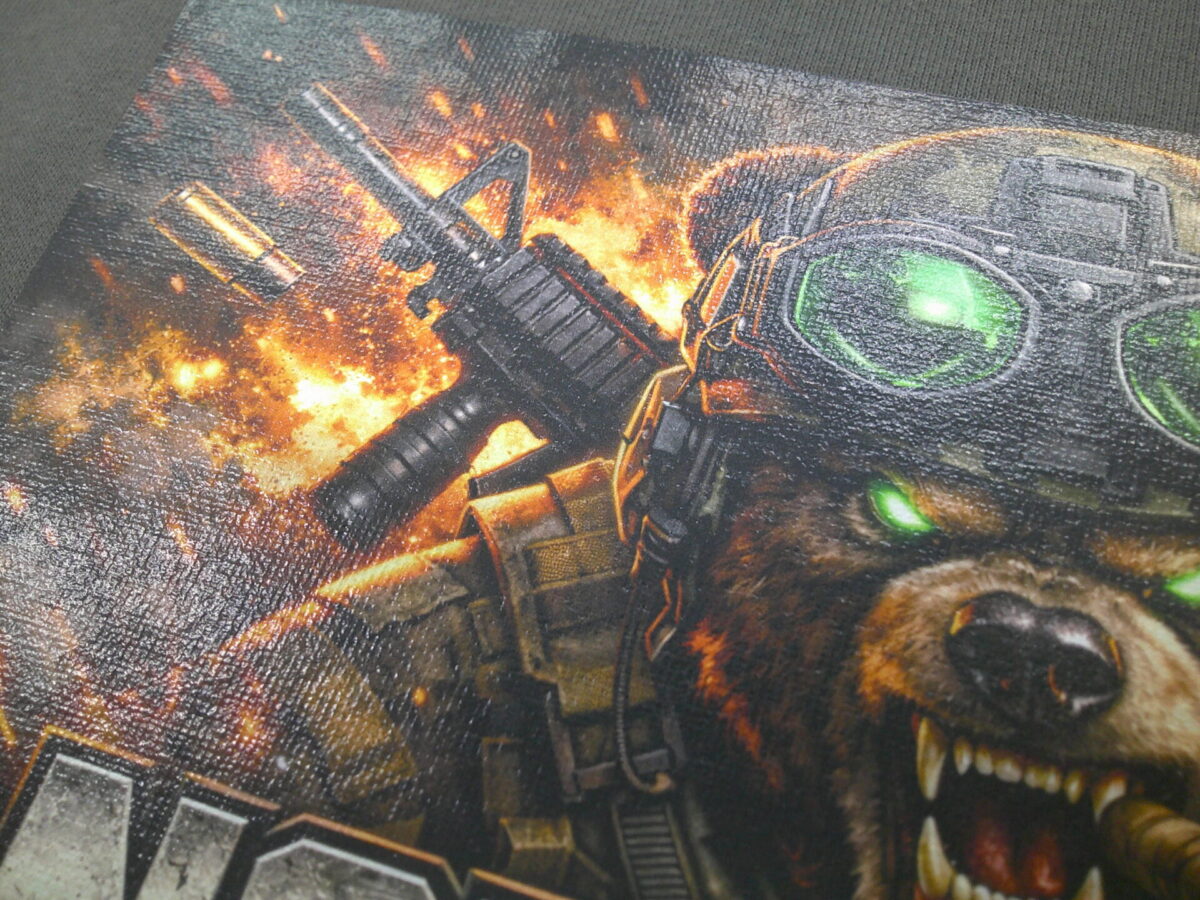 フルカラー転写プリントの制作実績。ライフル部分のアップ。